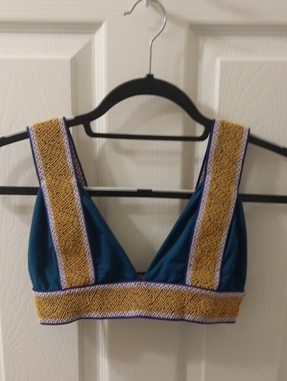 Women’s Teal V-Neck Bralette with Gold Trim-Elysium-Medium